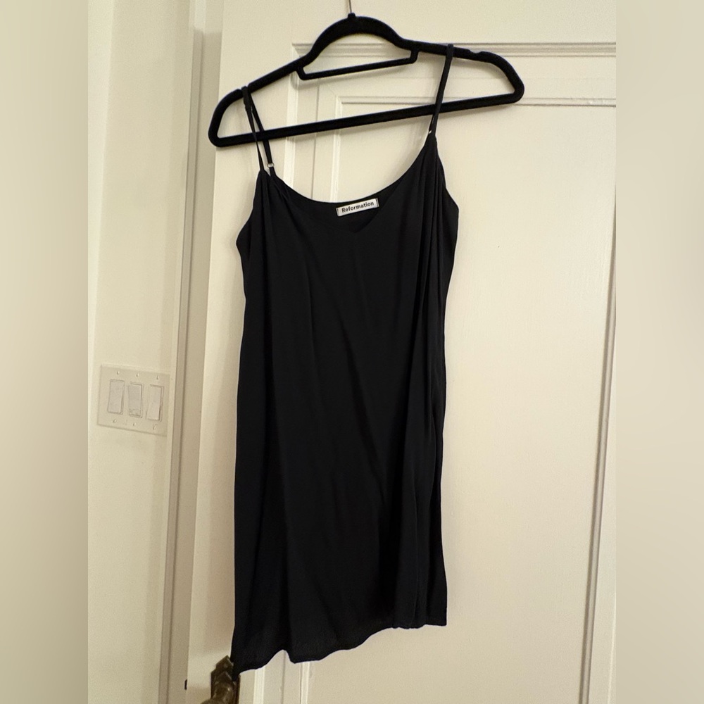 Reformation Black Bias Slip Dress with Spaghetti Straps